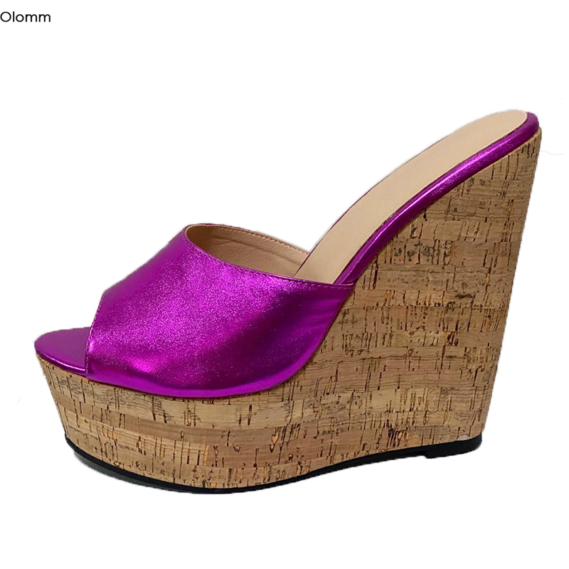 

Olomm Women Platform Mules Sandals Sexy Wedges High Heels Sandals Open Toe Fuchsia Blue Red Party Shoes Women US Plus Size 5-20, D2560 csutomize