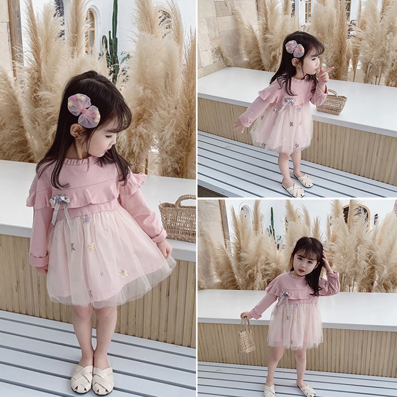 

Female Baby Princess Casual Stitching Mesh Dress White 3 XL 130, Pink