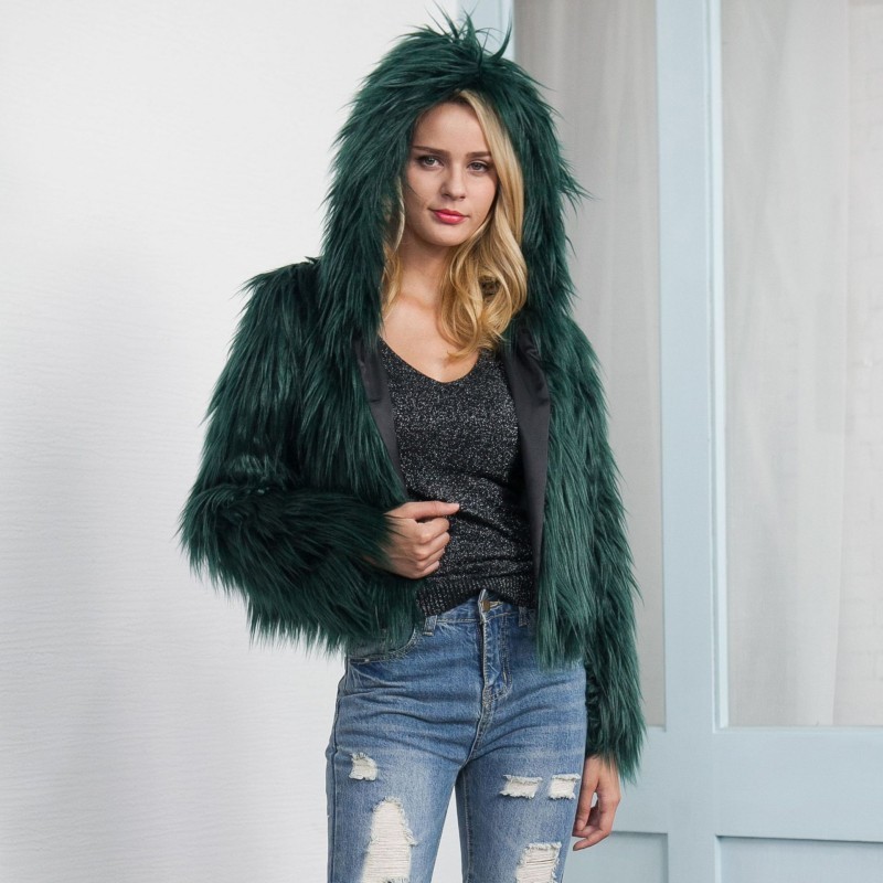 

2020 New Winter Woman Furry Coat Fashion Solid Faux Fur Hoodie Overcoat Streetwear Slim Fit Female Short Outwear Plus Size -3XL