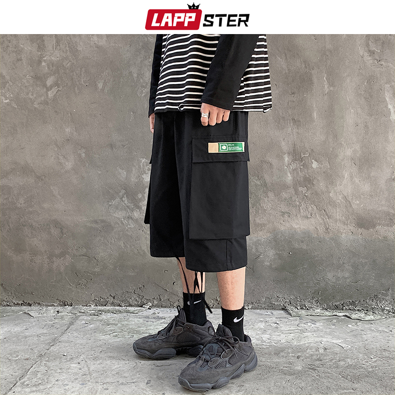 

LAPPSTER Men Ins Korean Fashions Cargo Shorts 2020 Summer Black Pocket Multifunction Cropped Trousers Streetwear Sweatshorts 5XL, Beige