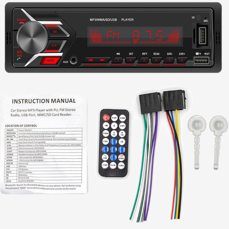

12v Car Mp3 Player Bluetooth Hands-free Fm Radio Colorful Light Machine Car Audio Modification Central Control