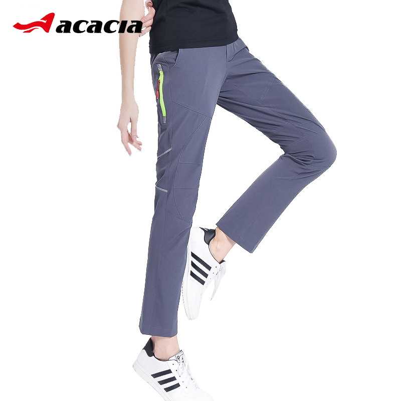 

ACACIA Outdoor Leisure Women Pant Breathable Soft Bicycle Safety Reflective Elastic Waist Pants Quick Dry Cycling Long Pants, Black