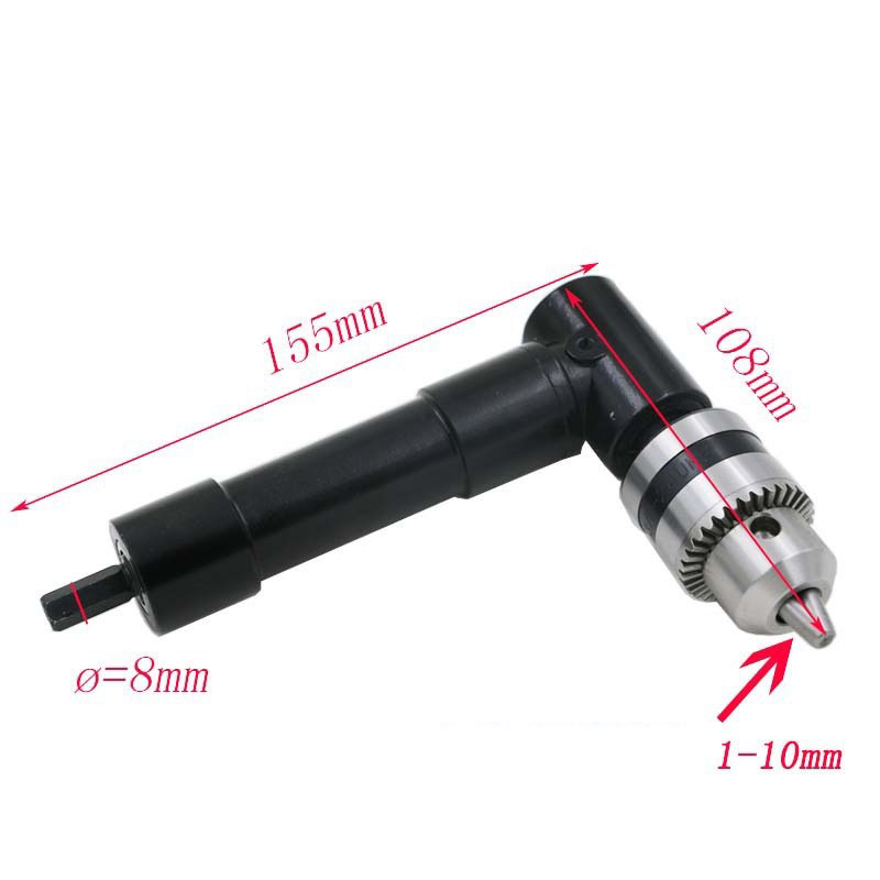 

1Pcs Right Angle Drill Conversion Angle Drill/Head 90 Degrees Keyless Clamping Three/Hexagon Handle Black Metal Head