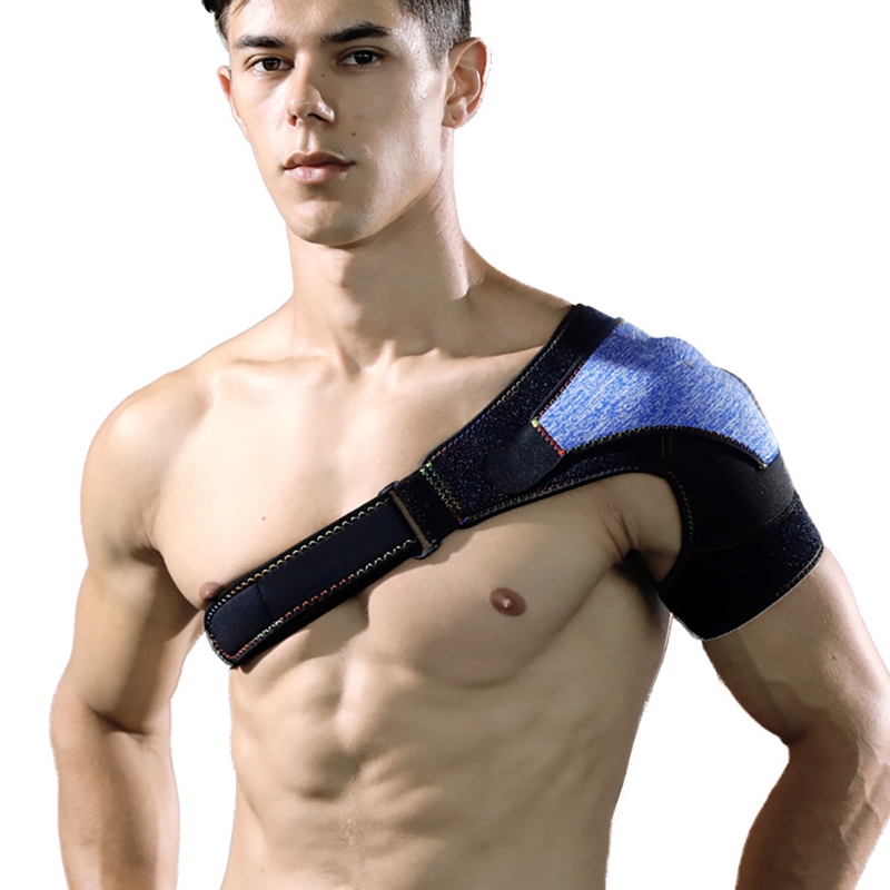 

unisex Single Shoulder Support Back Brace Breathable Adjustable Gym Guard Strap Wrap Belt Band Pads Bandage, As pic