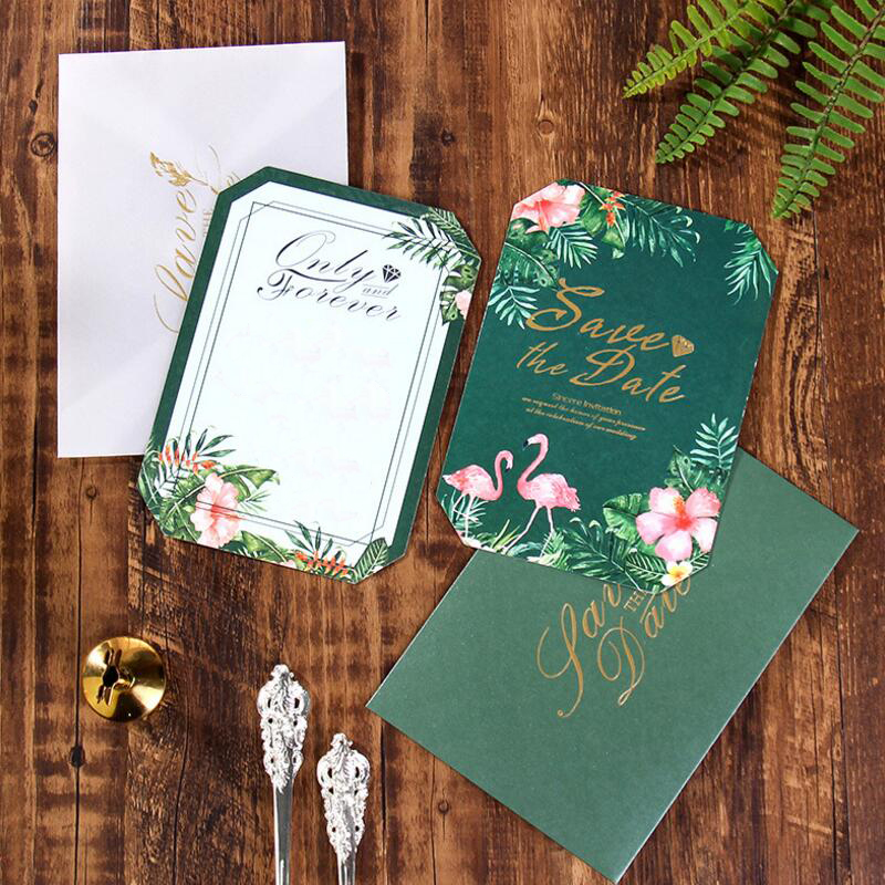 

10pcs/lot New Color Print Wedding Invitation Folding Creative European Wedding Invitation with Blank Inner Page Envelope