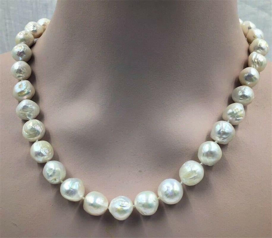 

New 12-14MM white baroque south sea pearl necklace