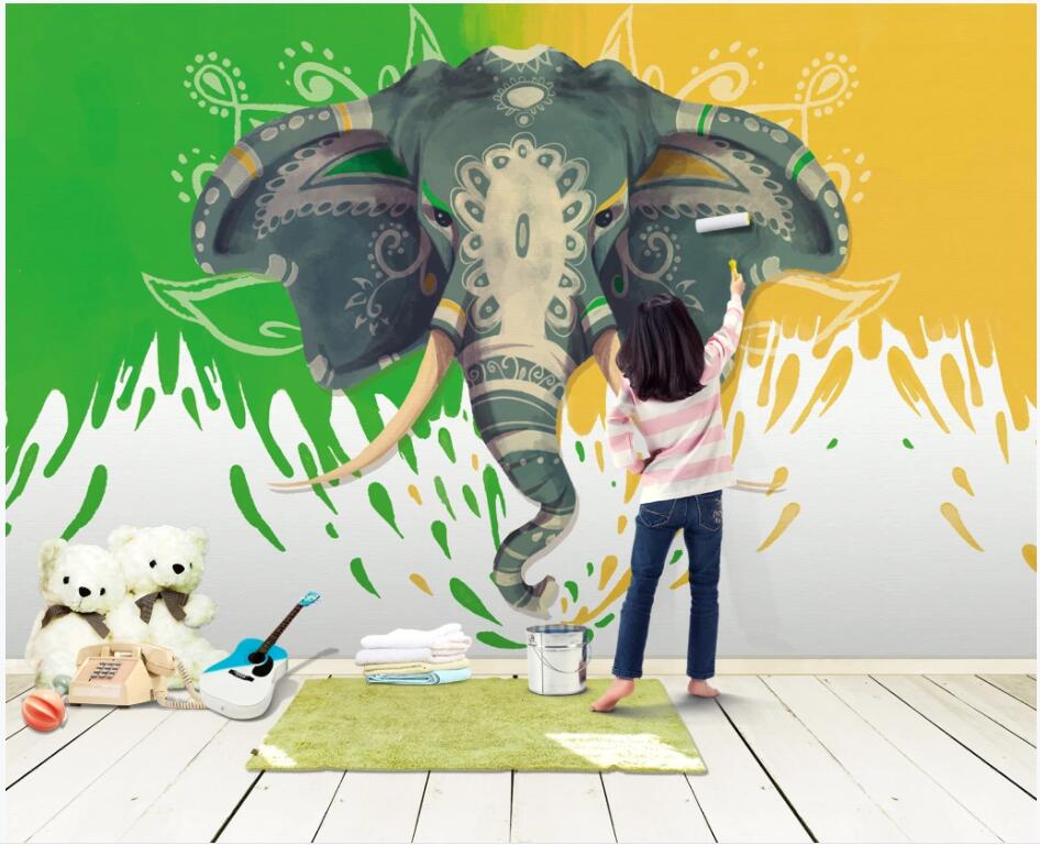 

Custom 3d photo wallpaper mural on the wall Color hand drawn elephant children's room home decor living room wallpaper for walls 3 d, Non-woven wallpaper