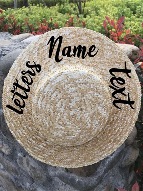 

Custom Text Flat brim Straw Straw Hat Letters Ladies Sunscreen Sunshade Round Shape Beach Hat for Woman, Picture color