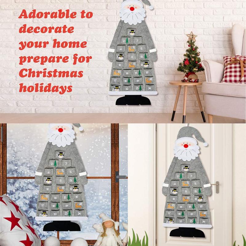 

Christmas Decorations ' 3D Santa Felt Advent Calendar Pendant With Pockets 24 Days Hanging Countdown Indoor Decor 889