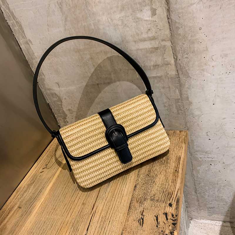 

Fashion Straw Handbags for Women Summer Beach Bags Vintage Casual Shoulder Messenger Women Bags High Tote Armpit