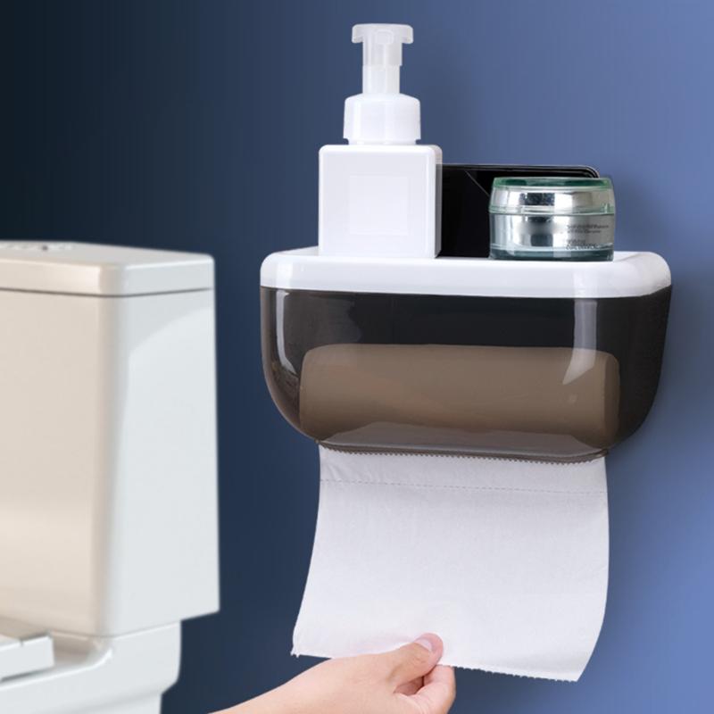 

Wall Mounted Tissue Paper Storage Box Punch Free Kitchen Bathroom Waterproof Phone Holder Storage Rack