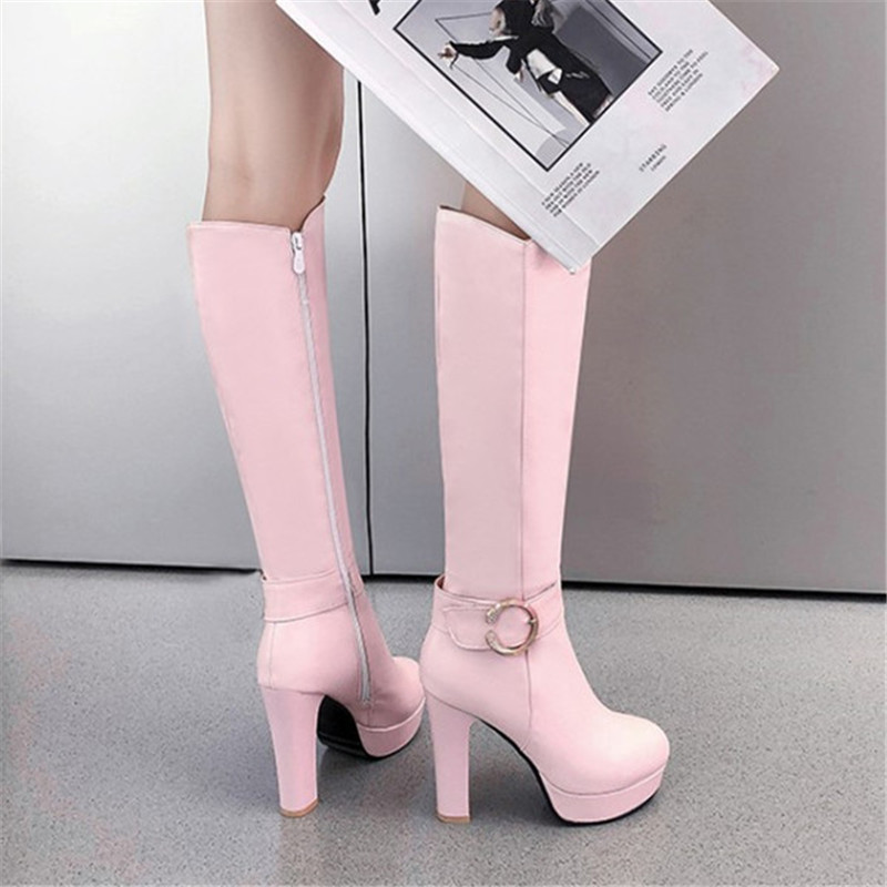 

PXELENA Fashion Women Knee High Boots 2020 Autumn New Thin High Heels 11CM Party Work Shoes Female Black White Pink Plus Size