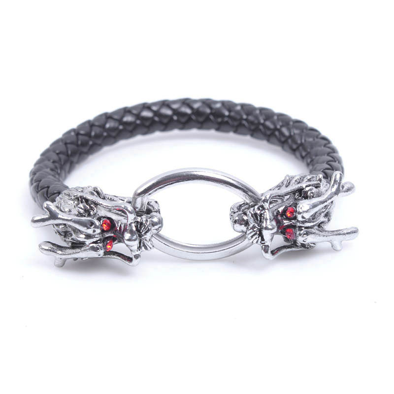 

Punk Hell Red Eye Dragon Silver Color Braided Wrap Leather Bracelets For Men Hip Hop Animal Bracelet 2020 Statement Jewelry