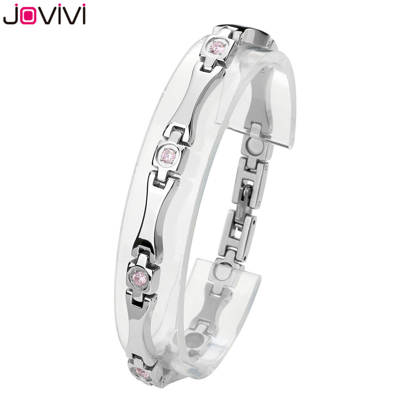 

JOVIVI Stainless Steel Bracelet Womens Pink Cubic Zirconia Crystal Bone Chain Bracelet with Magnets Magnetic Bangle Wristband