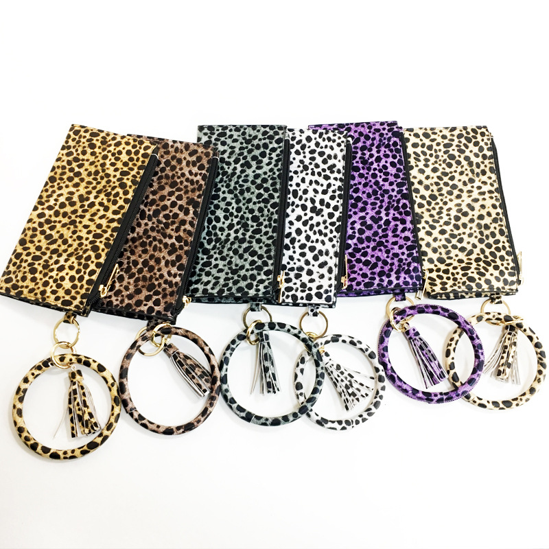 

Leopard Cheetah Small Wristlet Bag 6 Colors Bracelet Clutch with Tassel