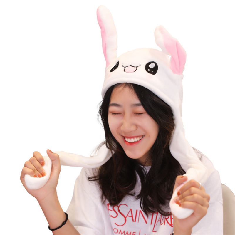

Women Kids Cute Plush Pinching Ear Hat Can Move Airbag Cap Toy Gift, White