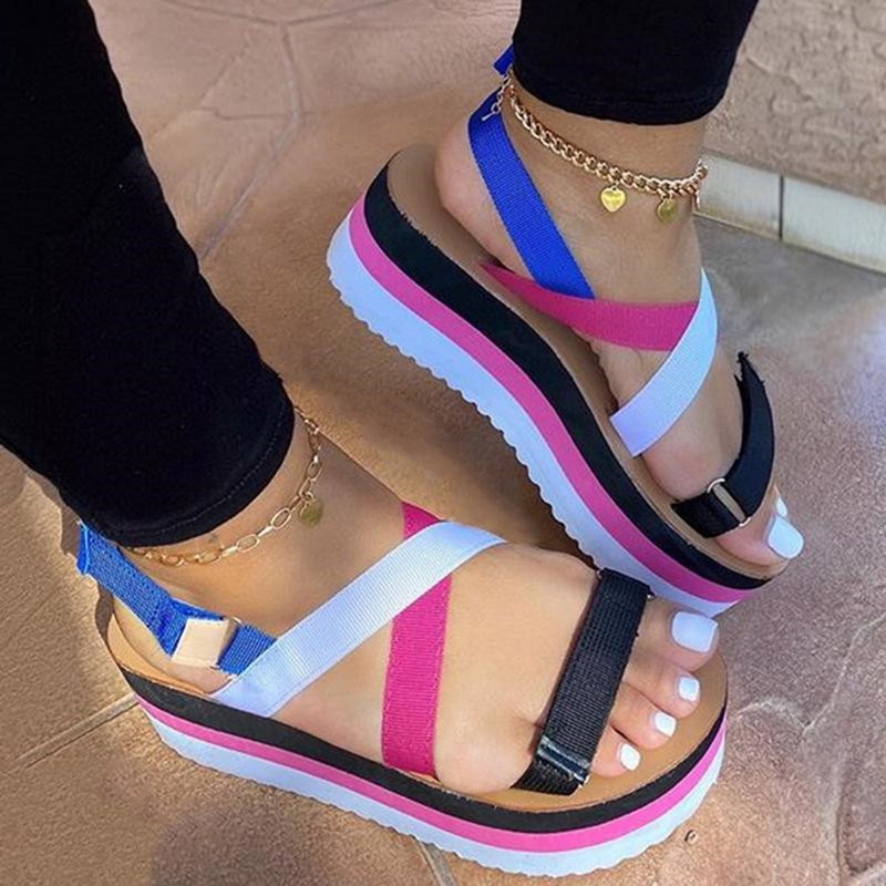 

Women Sandals Women Wedges Platform Candy Color Ladies Shoes Ladies Summer Casual Slip On Strap Cross Cool Girls New, Sky blue