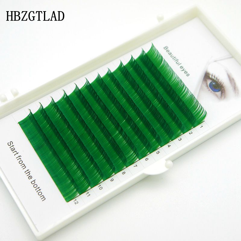 

HBZGTLAD New C/D curl 0.07 0.1mm 8/14mm false lashes green eyelash individual colored lashes Faux volume eyelash extensions