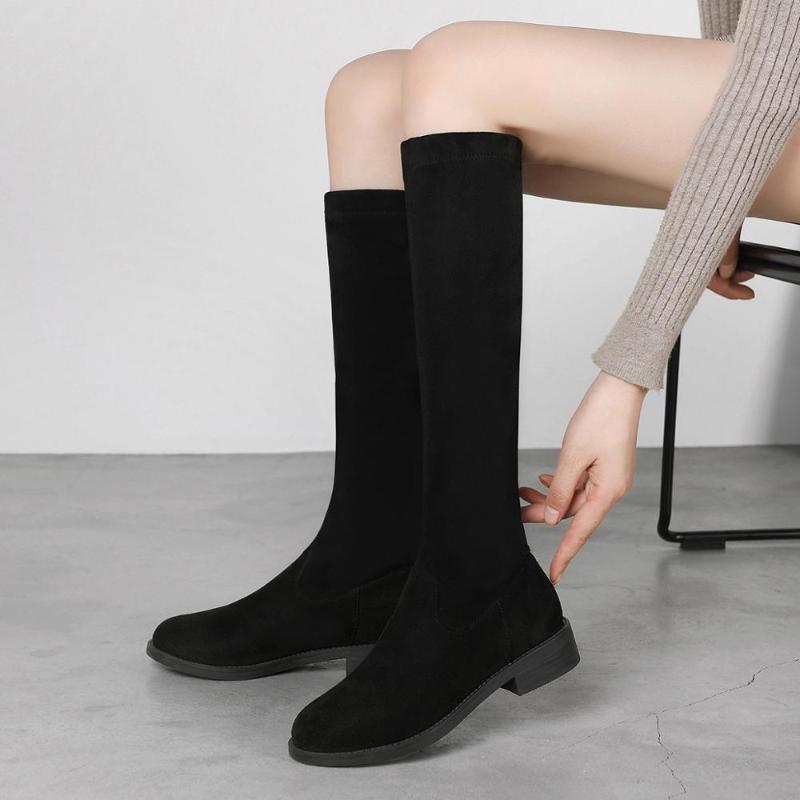 

2020 New Women Boots Round Toe Slip On Platform Knee-high Boots Winter Woman Keep Warm and Comfortable, Black flock
