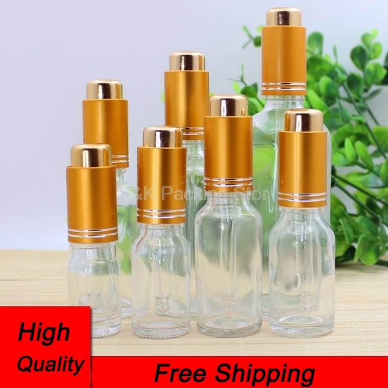 

5ml,10ml,15ml,20ml,30ml,50ml,100ml Glass Dropper bottles,Gold cap,Empty Clear essential oil bottle cosmetic packing container
