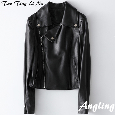 

2020 Women Spring Genuine Real Sheep Leather Jacket H58, Black
