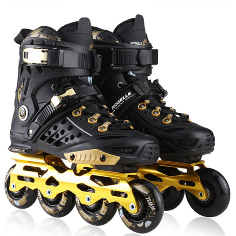 

New High Quality Professional Roller Skates Children Men Women SFancy Flat Shoes Roller Skates Skating Beginners Inline, Black gold