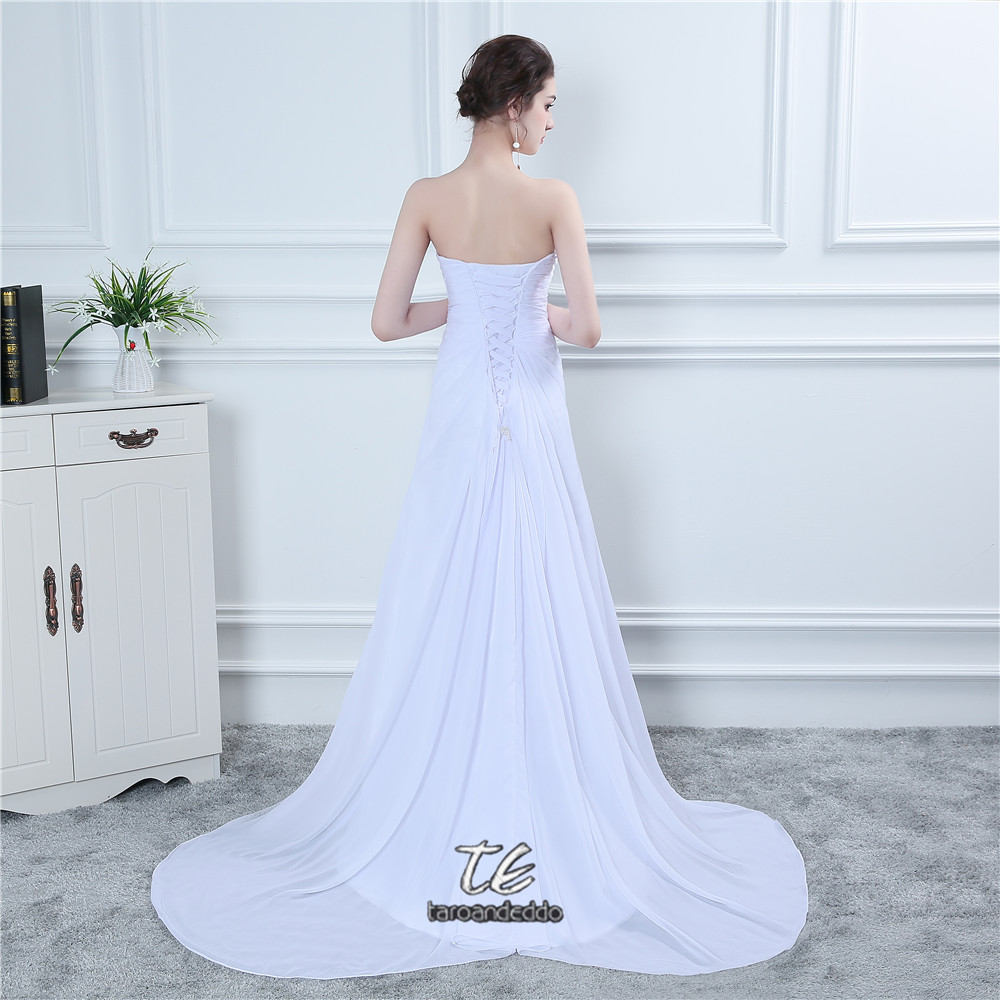 

Strapless Chiffon White A-Line Wedding Dress Simple Style Church/Garden Weddings Bridal Dress Robe De Soiree Longue, Ivory