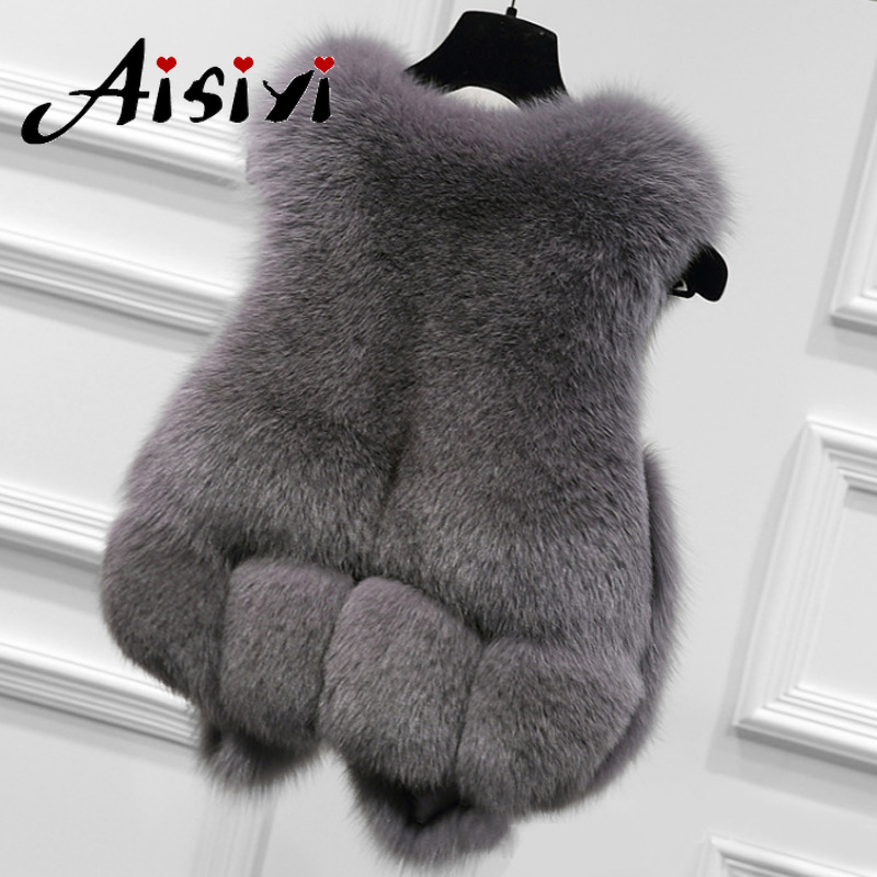 

Faux Fur Coat 2020 Winter Fur Vest For Women Warm short waistcoat female casual loose jacket sleeveless Women' Coat Vests, Black
