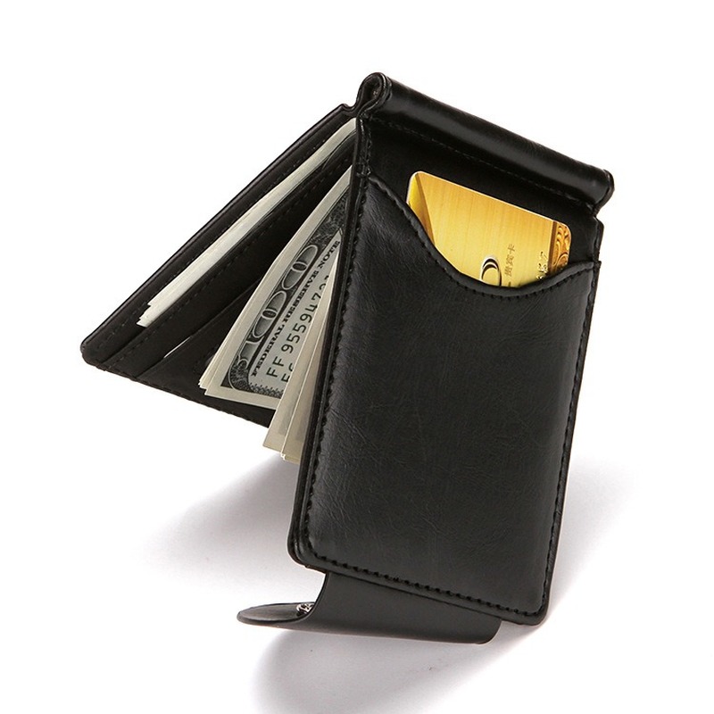 

South Korea Style Money Clip Men Wallet Purse Ultrathin Slim Wallet Mini Hasp Leather Business ID Case, Black