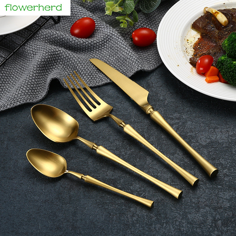 

4pcs/set Rose Gold Cutlery Set Black Dinnerware 304 Cutlery Set Stainless Steel Dinner Steak Knife Fork Teaspoon Party Gifts