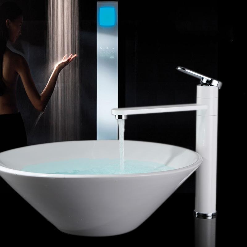 

White and Chrome High style Single Handle rotation Bathroom Sink Faucet Brass Basin Mixer Taps,Hot and cold bathroom taps
