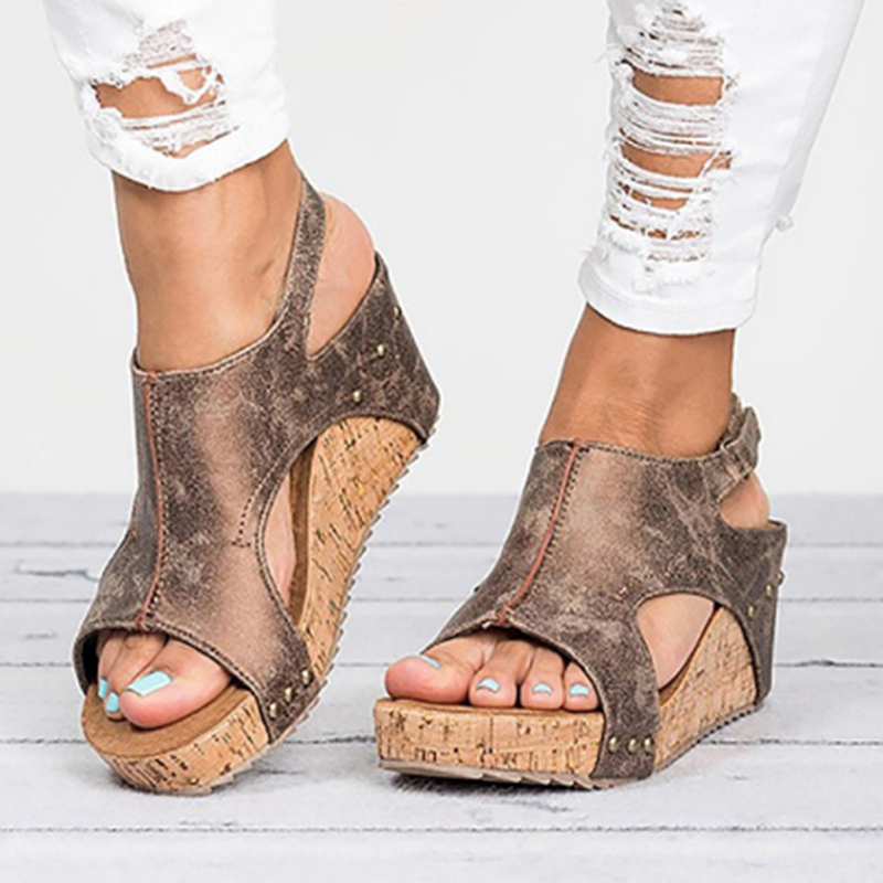 

Women Sandals Platform Sandals Wedges Shoes For Women Heels Sandalias Mujer Summer Shoes Leather Wedge Heels Sandals 43 0922, Beige