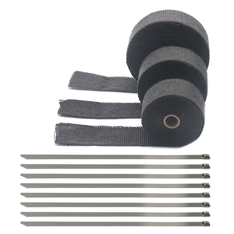 

5cm*5m 10m 15m Exhaust Heat Wrap Roll for Motorcycle Fiberglass Heat Shield Tape with Stainless Ties Motorbike Accessories