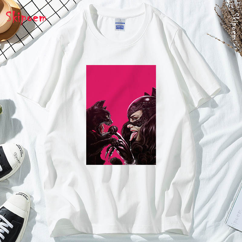 

Sexy Pink Cat Girl Korean Style Aesthetic Punk Harajuku Gothic Vintage Short Sleeve Plus Size Skipoem Top Tees Tee Shirt Femme