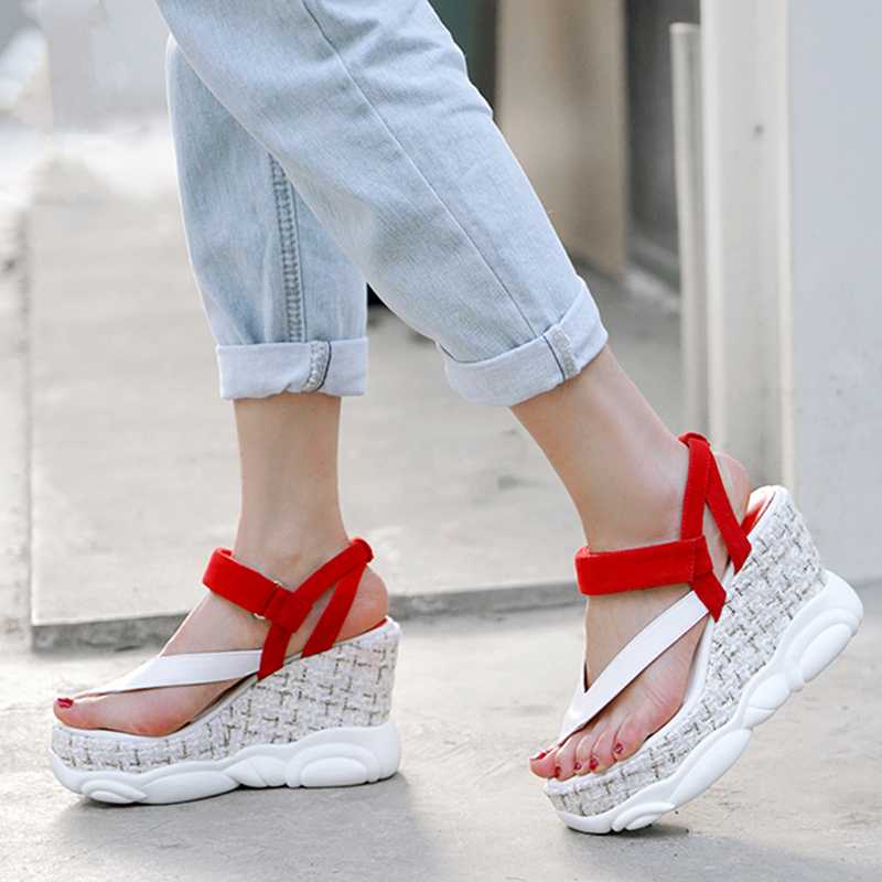 

Dilalula Genuine Leather Summer Sandals Leisure Shoes Woman Wedge High Heels Flat Platform Hot Sandals Woman Shoes, Black