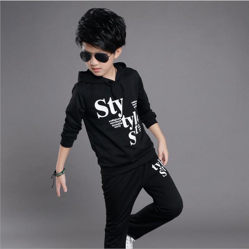 

The boys clothes 2019 New Winter and Autumn black long sleeve t-shirt + casual long pants 2pcs suit kids clothes kg-11, Gray