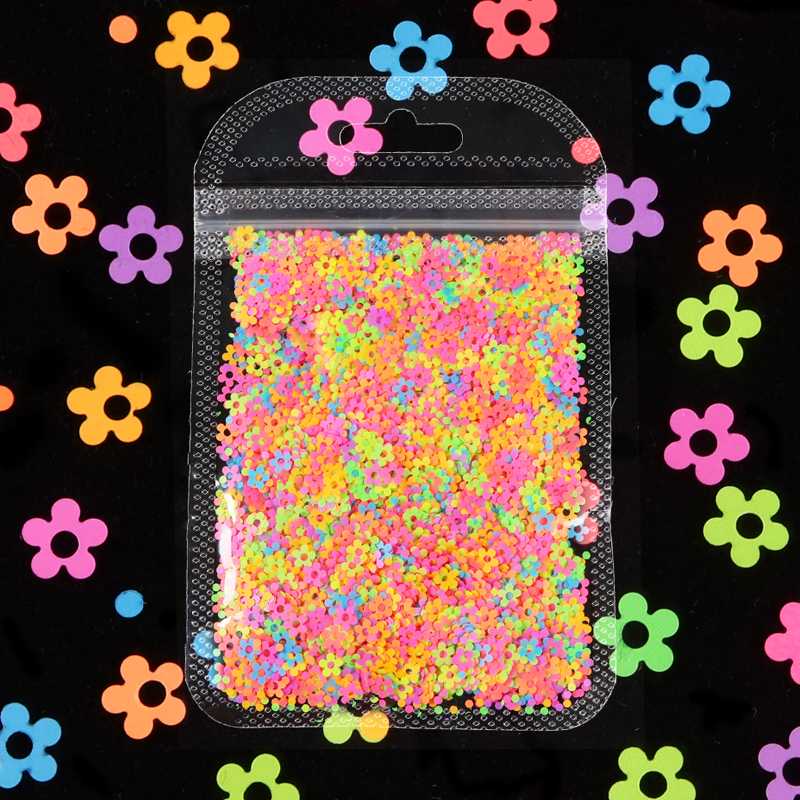 

Fluorescence Flower Shape Sequins 4MM Neon Nail Glitter Flakes 3D Mix Color Nail Art Accessory Gel Polish Manicure Decorations