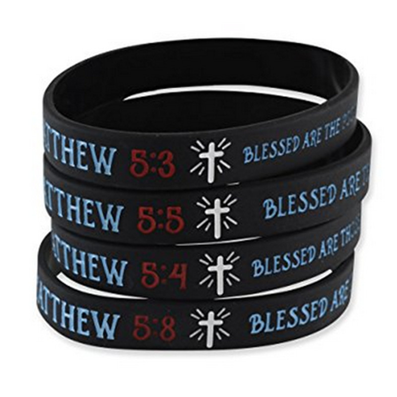 

1PCS Christian Cross Symbol bible Matthew 53 Matthew 54 55 58 silicone rubber bracelet wristband