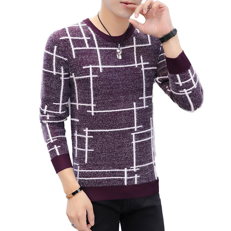 

Spring New Men's Sweater Round Neck Korean Long-sleeved Sweater Warm Shirt Thick Mohair Casual O-Neck, Black