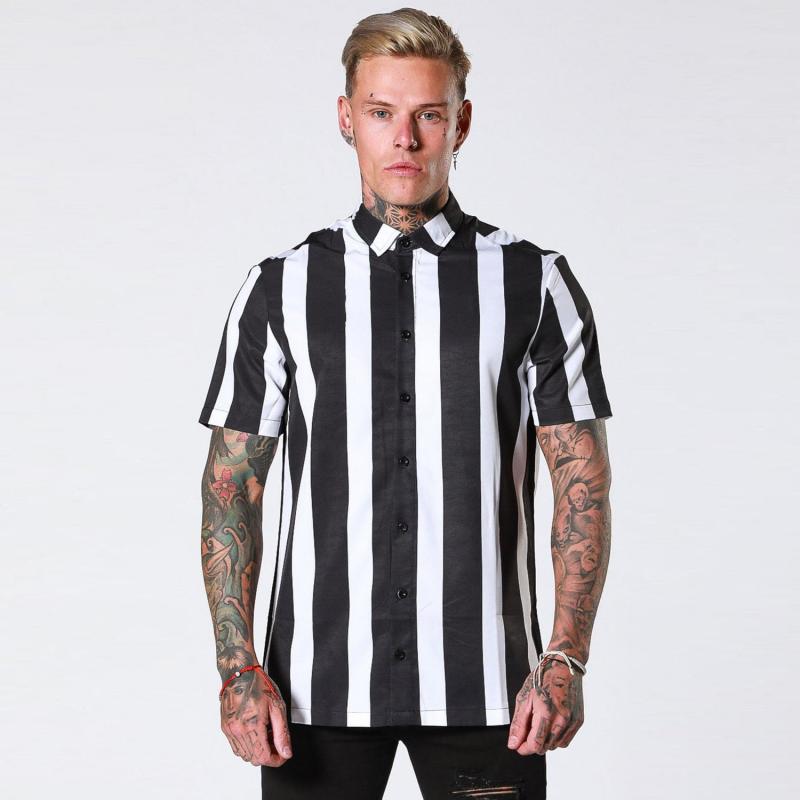 

CHRLEISURE fashion striped shirts men slim fit casual shirts 2020 new arrive summer comfortable short sleeve men's, Black