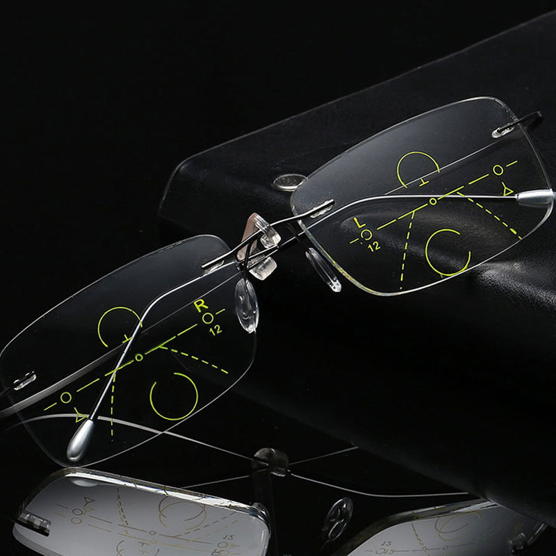 

Progressive Multifocal Multifocus Multi focus Reading Glasses Transition Men Eyewear Hyperopia Titanium Rimless Presbyopia Reade