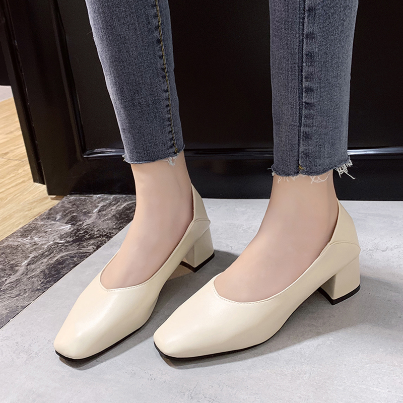 

Square Toe Heels Women Pump Simple Fashion Kitten Heels Elegant Plus Size Shoes for Women Heel Female Office Shoe Block
