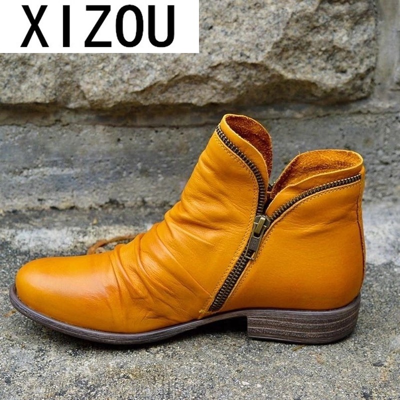 

Fashion 2020 Winter Warm Boots Women Ankle Boots Platform Retro Women Zipper Shoes Ladies Fashion Casual Botas Mujer, Yellow