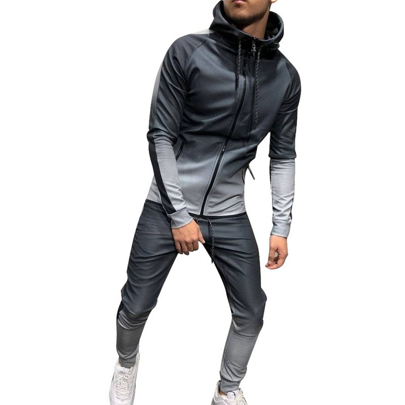 

Men Set Sporting 2 Pieces Sweatsuit Men Clothes Printed Hooded Hoodies Jacket Pants Track Suits Male Zipper Tracksuit, Blue