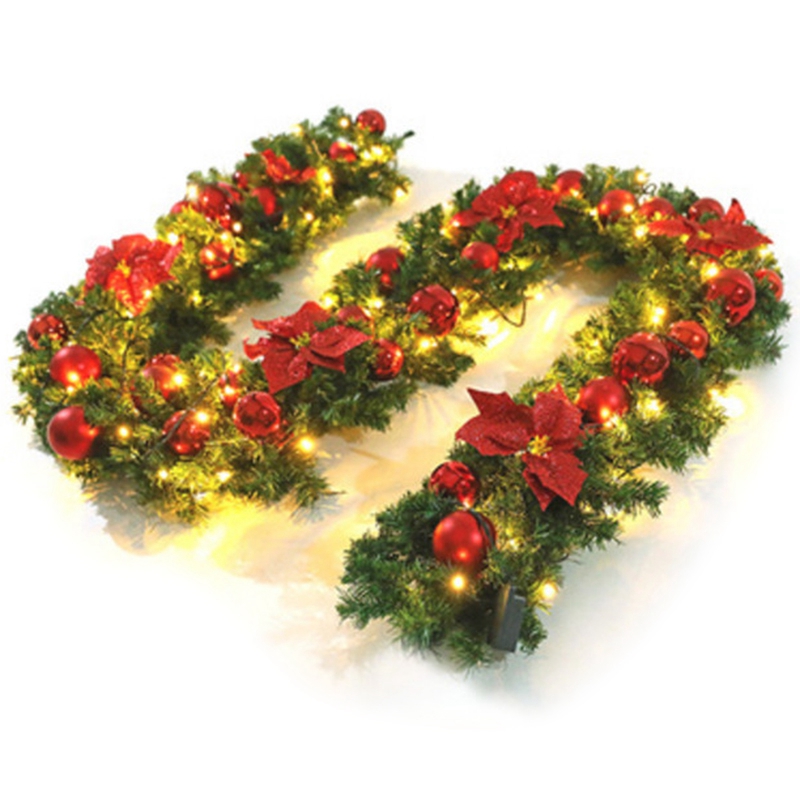 

Christmas Decorations 2.7M/9Ft Artificial Fireplace Garland Wreath Fake Pine Tree Ornament Red