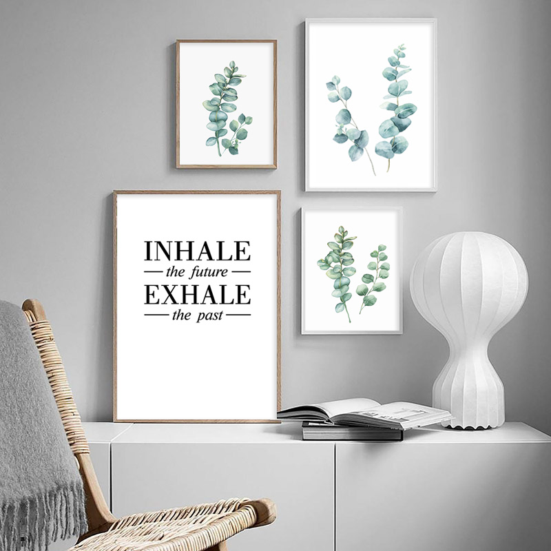 

Watercolor Eucalyptus Leaves Wall Art Canvas Painting Green Plant Nordic Optimistic Quote Posters and Prints Home Decoration