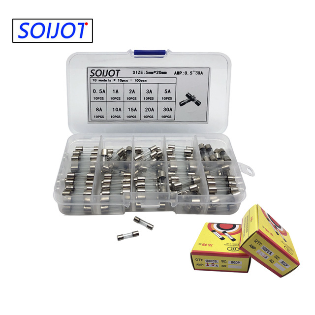 

100pcs/lot set kit 5x20mm fuse ssorted kits diy quick tube fast- glass fuses 0.5 1 2 3 5 8 10 15 20a 30a