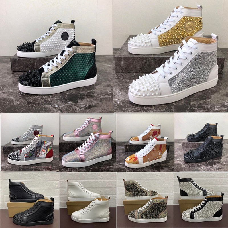 

2022 Men Women Casual Shoes Sneakers Studded Spikes Shoes Fashion Platform Insider Sneaker Black White Silver Leather High Boots Size 34-48