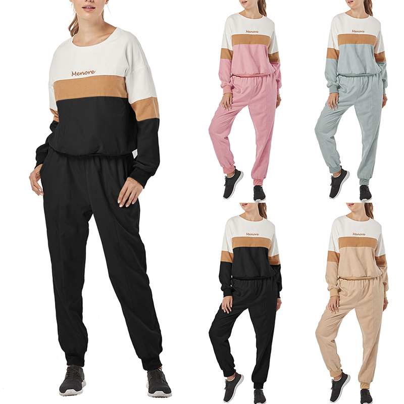 

Casual Women' Tracksuit Tights Sportswear Fitness Suit For Female Clothing Workout Two Piece Jumpsuit Long Sleeve Crop Top, Black