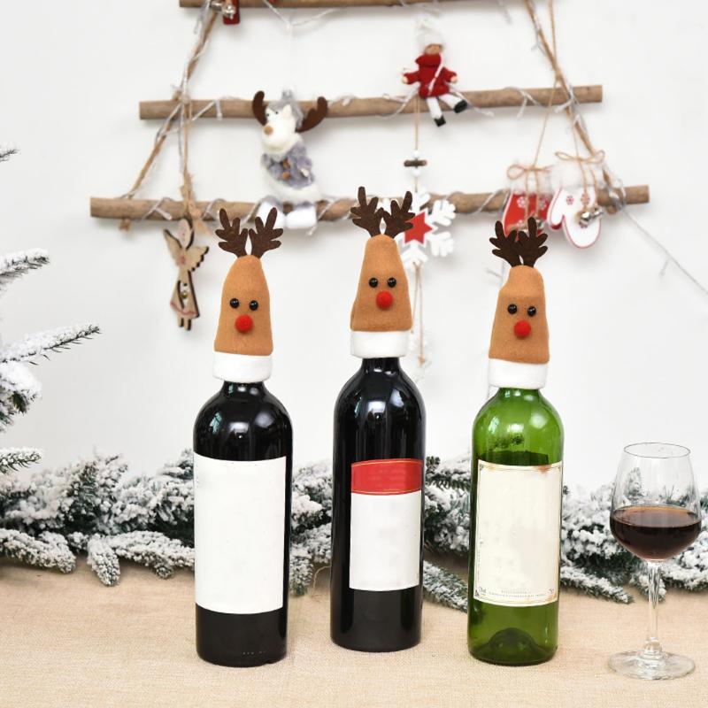 

Christmas Creative Home Decorations Mini Wine Bottle Hat Festival Ornaments Cute Drink Comtainer Household Table Accessories